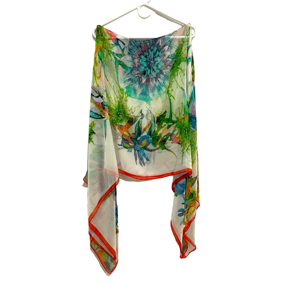 Women OS Kimono Silk Blend Floral Tropical Novelty Cruise Wear Beach Coastal Top